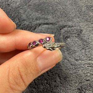 Silver Dragon Ring with Pink Stones